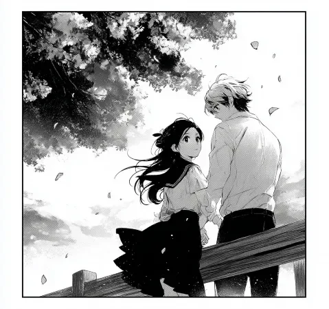 恋爱漫画封面：雨中共撑一把伞
